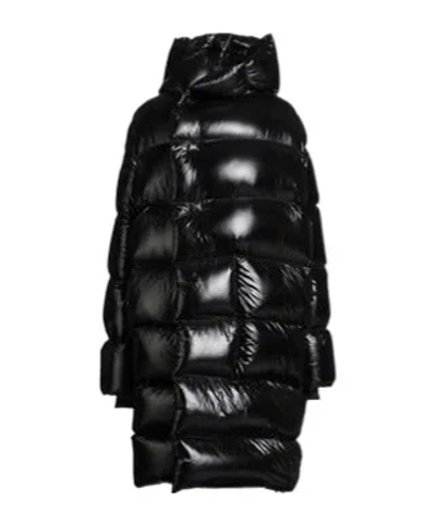 Rick Owens Long Hooded Down Coat In Black