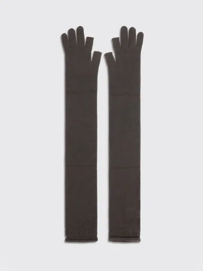 Rick Owens Long Merino Wool Gloves With Ribbed Edges In Grey