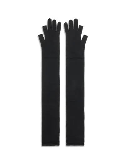Rick Owens Long Ribbed Knit Gloves In Black