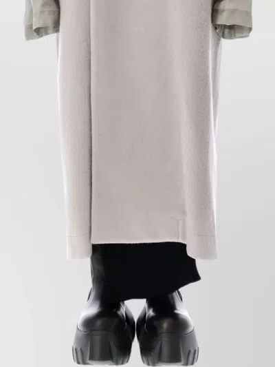 Rick Owens Long Satin Cuff Coat With Side Pockets In Neutral