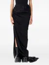 Rick Owens Draped Drawstring Maxi Ruched Side Slit In Black