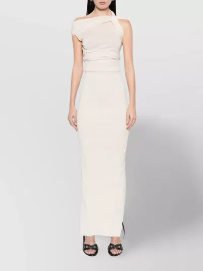 Rick Owens Long Skirt With Asymmetric Hem And High Slit In Neutral