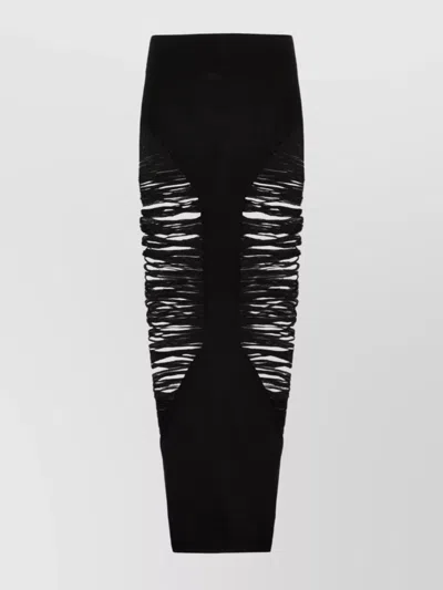 Rick Owens Long Skirt With Cut-out Design And Distressed Effect In Black