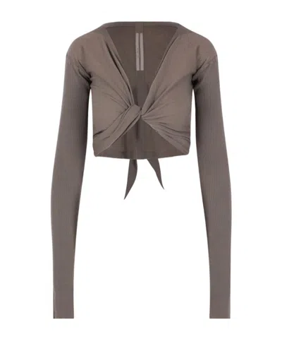 Rick Owens Tie-fastening Cropped Top In Brown