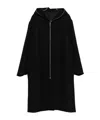 Rick Owens Men Black Coat With Fixed Hood And Rear Single Vent In Wool Man In Black