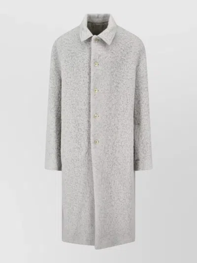 Rick Owens Long Sleeve Coat Notched Collar Pockets In White