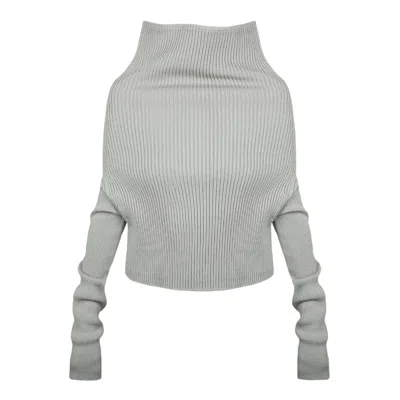 Rick Owens Long Sleeve Cowl Wool Knit Top In Gray