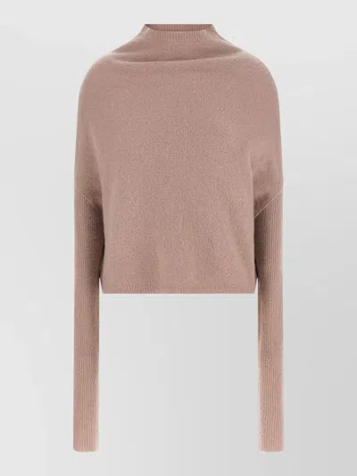 Rick Owens Long-sleeve Mock Neck Cashmere Sweater In Brown