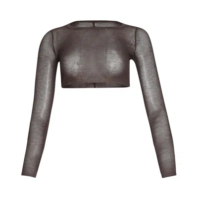 Pre-owned Rick Owens Long-sleeve Crop T 'macassar' | Brown | Women's Size 40