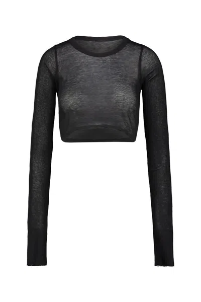 Rick Owens Long-sleeve Fitted Crop Rib T-shirt In Black