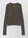 Rick Owens Long Sleeve Cropped Ribbed Knit Top In Gray
