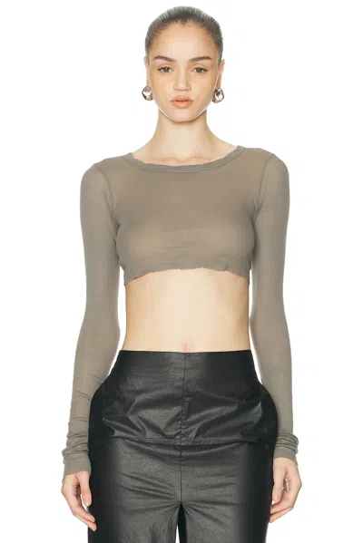 Rick Owens Long Sleeve Cropped Tee In Neutral