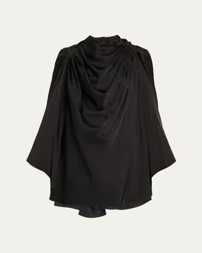Rick Owens Long-sleeve Draped Cape Tunic In Black