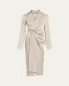 Rick Owens Long-sleeve Draped Wrap Midi Dress In Neutral