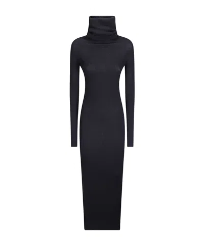 Rick Owens Ribbed-knit Roll-neck Midi Dress In Blue