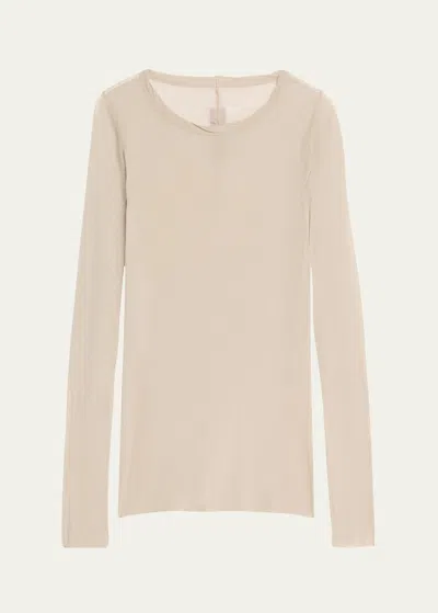 Rick Owens Long-sleeve Fitted Rib Tunic Top In Pearl