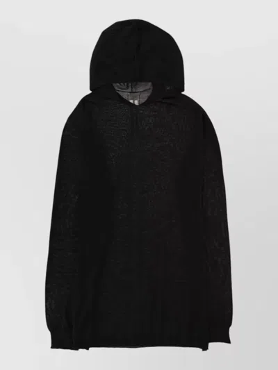 Rick Owens Long Sleeve Hood Knit Top Rib Cuffs In Black