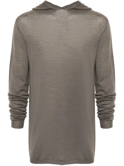 Rick Owens Long-sleeve Knitted Hoodie In Grey