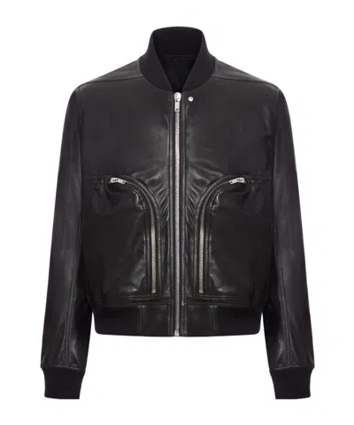 Rick Owens Long Sleeve Leather Jacket In Black