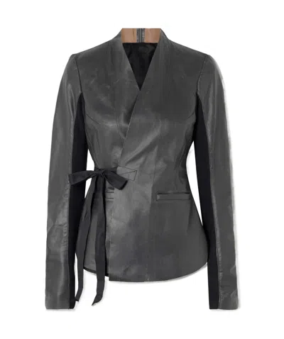 Rick Owens Long Sleeve Leather Jacket In Black