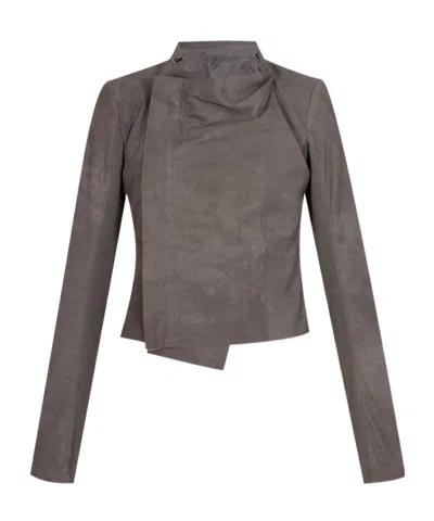 Rick Owens Long Sleeve Leather Jacket In Black