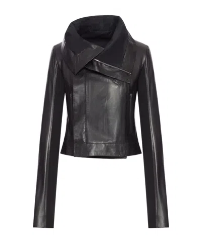 Rick Owens Long Sleeve Leather Jacket In Black