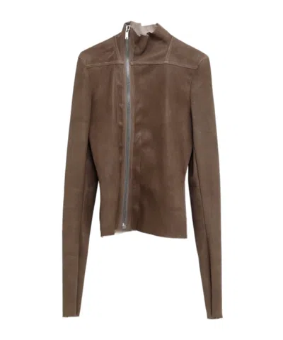 Rick Owens Long Sleeve Leather Jacket In Brown