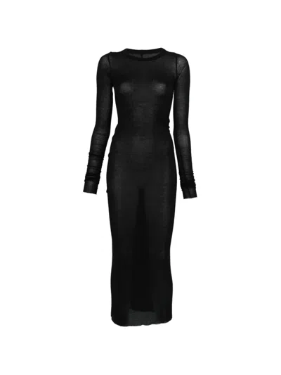 Rick Owens Black Ribbed Long-sleeve Midi Dress