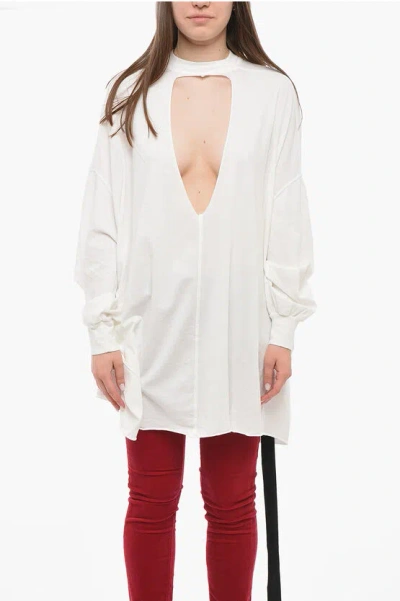 Rick Owens Long Sleeve Oversized T-shirt With Cut-out Detail In White