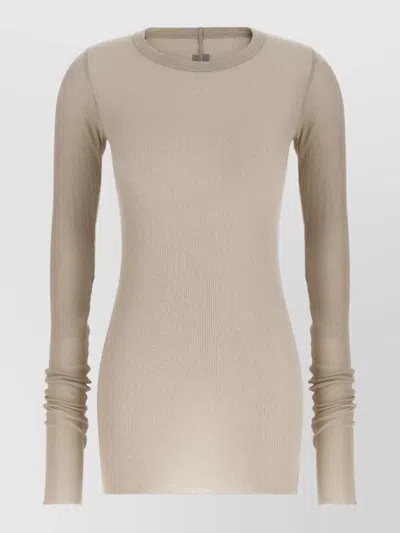 Rick Owens Long Sleeve Rib T Shirt Back Detail In Neutral
