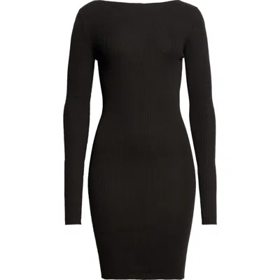 Rick Owens Long Sleeve Rib Virgin Wool Sweater Dress In Black