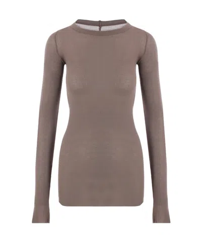 Rick Owens Long-sleeve Ribbed T-shirt In Gray