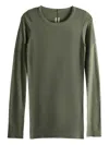 Rick Owens Long Sleeve Ribbed Knit Crew Neck Sweater In Green