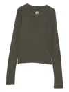 Rick Owens Long Sleeve Cropped Ribbed Knit Top In Green