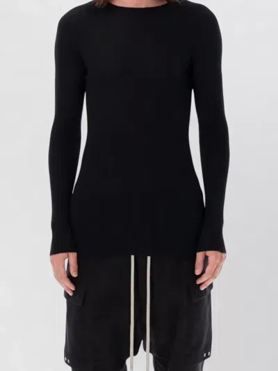 Rick Owens Long Sleeve Ribbed Wool Crewneck Knit In Black