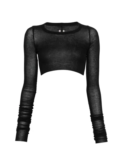 Rick Owens Long Sleeve Round Neck Shirt - Size 40 In Black