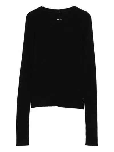 Rick Owens Long Sleeve Cropped Ribbed Knit Top In Black