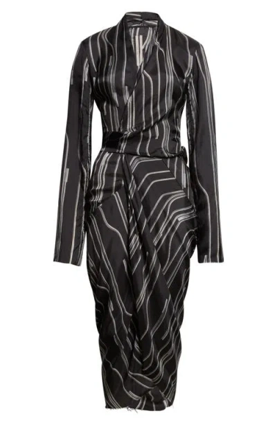 Rick Owens Long Sleeve Satin Wrap Dress In Black