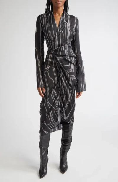 Rick Owens Long Sleeve Satin Wrap Dress In Black
