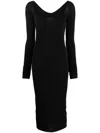 Rick Owens Long-sleeve Scoop-neck Midi Dress In Black