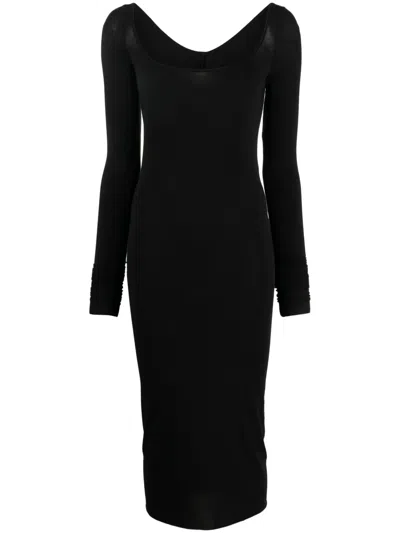 Rick Owens Long-sleeve Scoop-neck Midi Dress In Black
