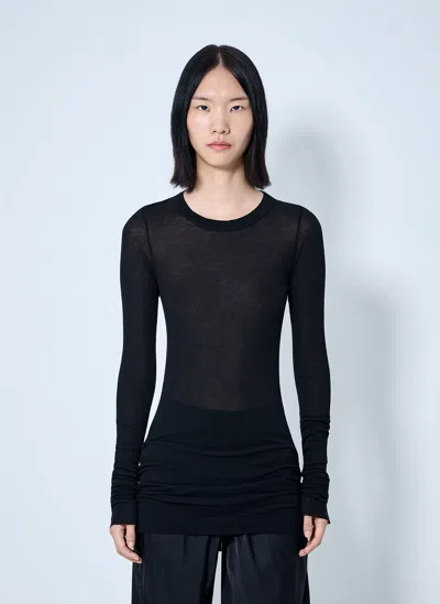 Rick Owens Long Sleeve Sheer Knit Top In Black