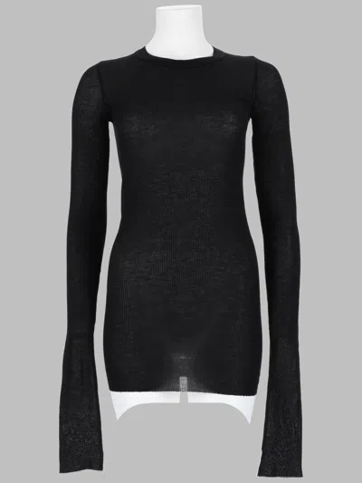 Rick Owens Long Sleeve Sheer Ribbed Knit Top In Black