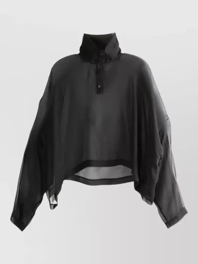 Rick Owens Long Sleeve Sheer Top High Low Hem In Black