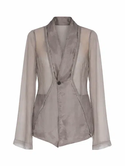 Rick Owens Long Sleeve Stag Jacket With V-neck And Zipper Detail In Gray