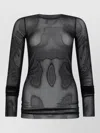 Rick Owens Long Sleeve Stretch Sheer Round Neck Top In Black