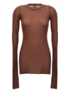 Rick Owens Ribbed Crew Neck Sheer Long Sleeve Top