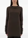 Rick Owens Crew Neck Long Sleeve Soft Fabric Top In Brown