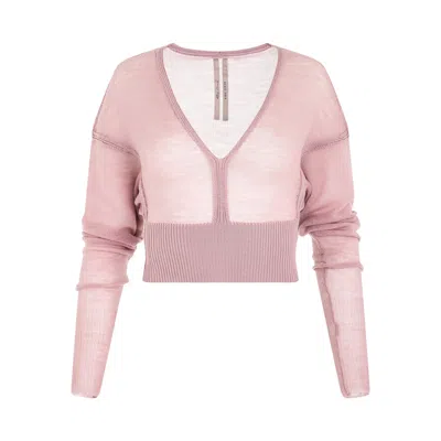 Rick Owens Long Sleeve V Knit Sweater In Pink