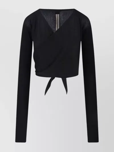 Rick Owens V-neck Knit Top With Crossed Front Detail In Black
